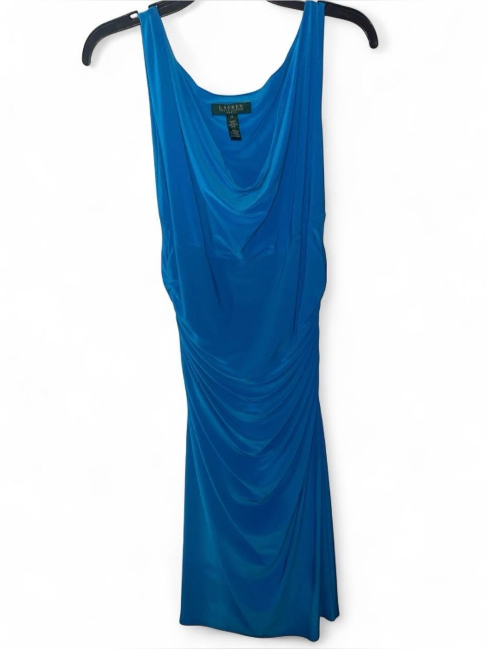 Lauren Ralph Lauren Blue Cowl Neck Ruched Midi Dress Maxi Dress Size 12